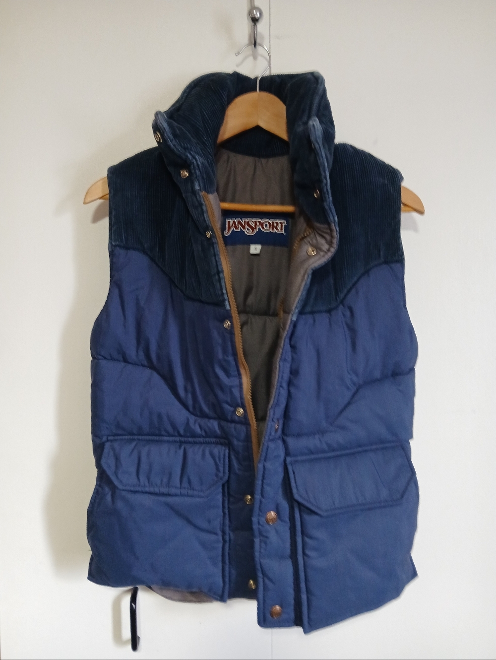 Vintage 80s JanSport Corduroy Puffer Vest Down Filled Made in USA Small